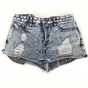 Forever 21 Acid Wash Denim Shorts w/ Tribal Pocket